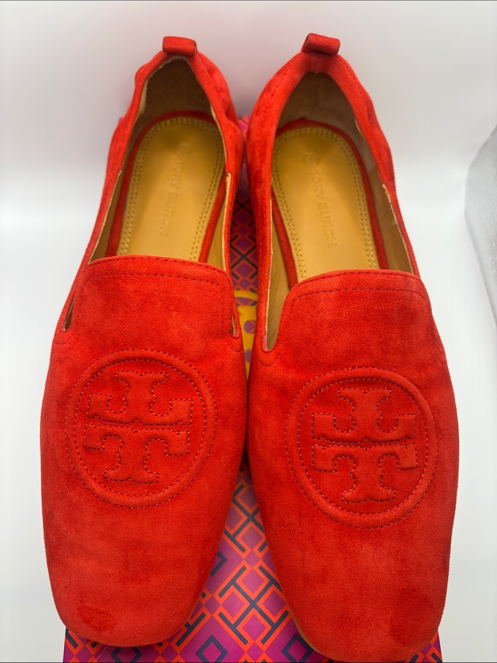 Tory Burch Red Suede Logo Loafers - Picture 2 of 14